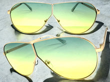 Oversized Modern Retro Shield Style SUNGLASSES Large Gold Frame - Green Lens 4616