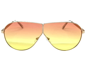 Oversized Modern Retro Shield Style SUNGLASSES Large Gold Frame - Pink Lens 4616