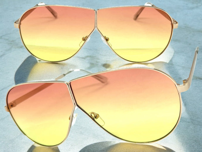 Oversized Modern Retro Shield Style SUNGLASSES Large Gold Frame - Pink Lens 4616