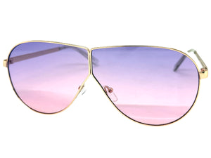Oversized Modern Retro Shield Style SUNGLASSES Large Gold Frame - Purple Lens 4616