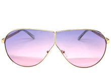 Oversized Modern Retro Shield Style SUNGLASSES Large Gold Frame - Purple Lens 4616
