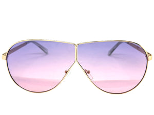 Oversized Modern Retro Shield Style SUNGLASSES Large Gold Frame - Purple Lens 4616