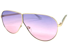 Oversized Modern Retro Shield Style SUNGLASSES Large Gold Frame - Purple Lens 4616