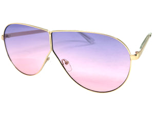 Oversized Modern Retro Shield Style SUNGLASSES Large Gold Frame - Purple Lens 4616