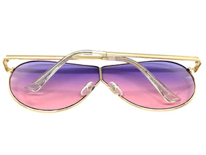 Oversized Modern Retro Shield Style SUNGLASSES Large Gold Frame - Purple Lens 4616