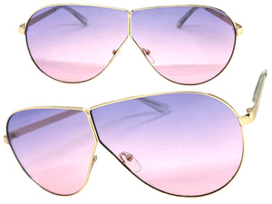 Oversized Modern Retro Shield Style SUNGLASSES Large Gold Frame - Purple Lens 4616