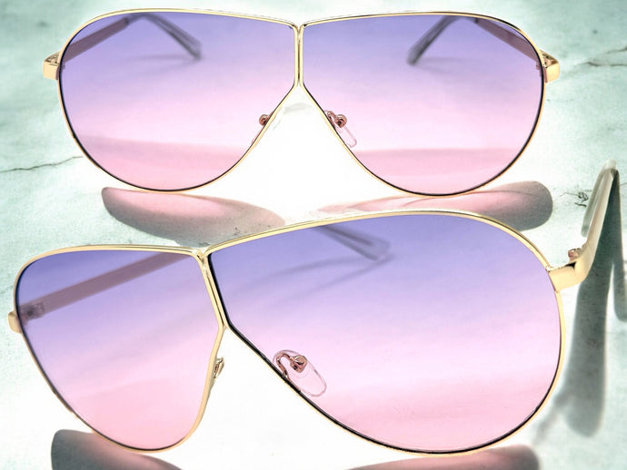 Oversized Modern Retro Shield Style SUNGLASSES Large Gold Frame - Purple Lens 4616