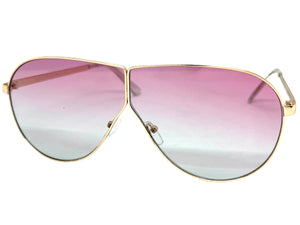 Oversized Modern Retro Shield Style SUNGLASSES Large Gold Frame - Rose Lens 4616