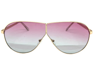 Oversized Modern Retro Shield Style SUNGLASSES Large Gold Frame - Rose Lens 4616