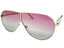Oversized Modern Retro Shield Style SUNGLASSES Large Gold Frame - Rose Lens 4616