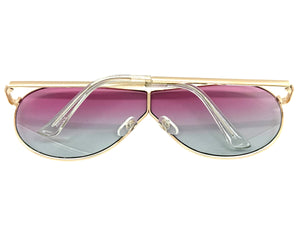 Oversized Modern Retro Shield Style SUNGLASSES Large Gold Frame - Rose Lens 4616
