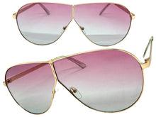 Oversized Modern Retro Shield Style SUNGLASSES Large Gold Frame - Rose Lens 4616
