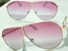Oversized Modern Retro Shield Style SUNGLASSES Large Gold Frame - Rose Lens 4616