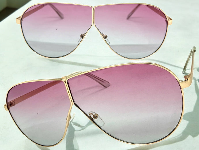 Oversized Modern Retro Shield Style SUNGLASSES Large Gold Frame - Rose Lens 4616