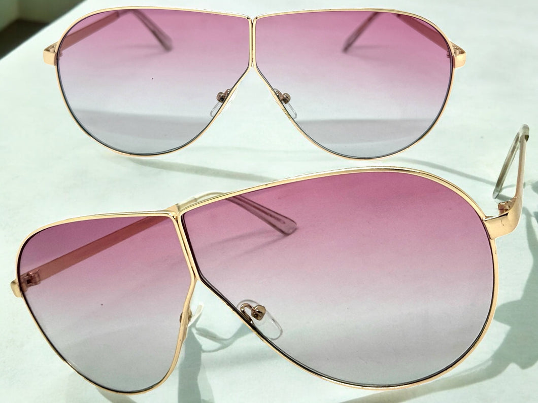Oversized Modern Retro Shield Style SUNGLASSES Large Gold Frame - Rose Lens 4616
