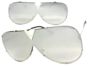 Oversized Sleek Modern Retro Shield Style SUNGLASSES Large Silver Frame 4624