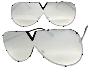 Oversized Sleek Modern Retro Shield Style SUNGLASSES Large Black Frame 4624