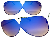 Oversized Sleek Modern Retro Shield Style SUNGLASSES Large Silver Frame 4624