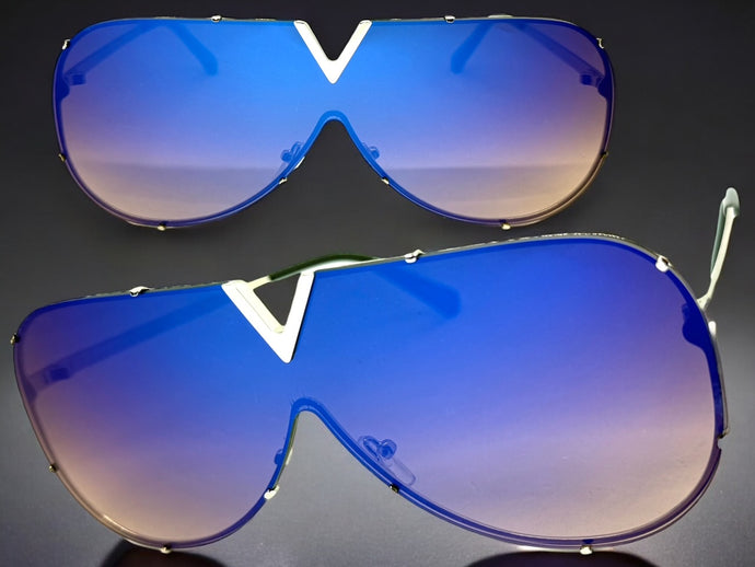 Oversized Sleek Modern Retro Shield Style SUNGLASSES Large Silver Frame 4624