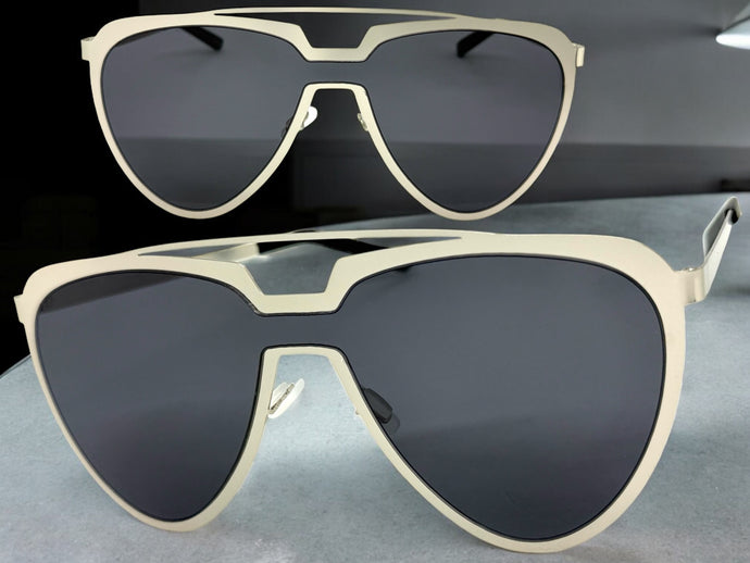Oversized Vintage Retro Aviator Style SUNGLASSES Large Silver Frame 4657