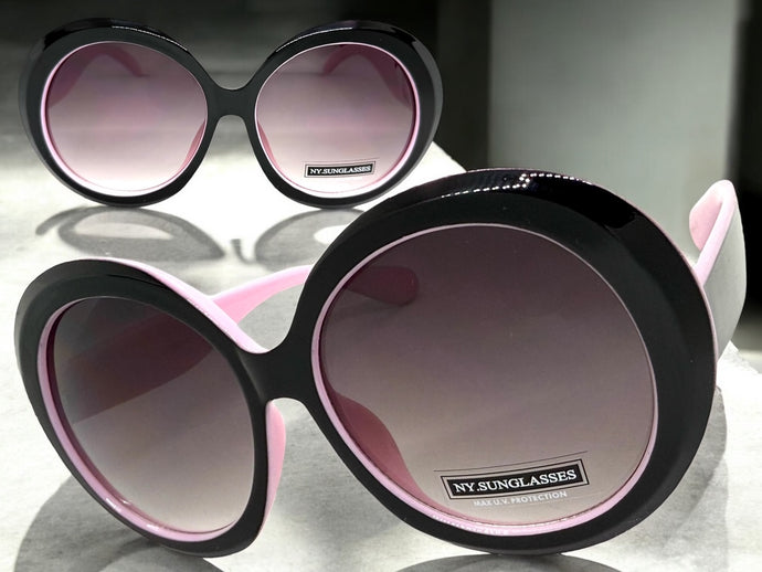 Oversized Exaggerated Vintage Retro Style SUNGLASSES X-Large Black & Pink Frame 9240