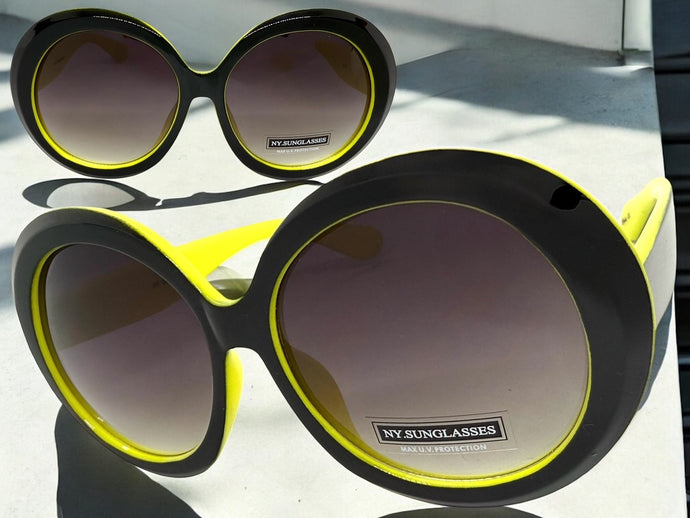 Oversized Exaggerated Vintage Retro Style SUNGLASSES X-Large Black & Yellow Frame 9240