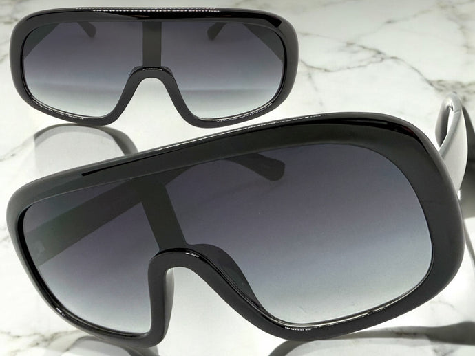 Oversized Exaggerated Modern Rerto Shield Style SUNGLASSES Large Black Frame 7290