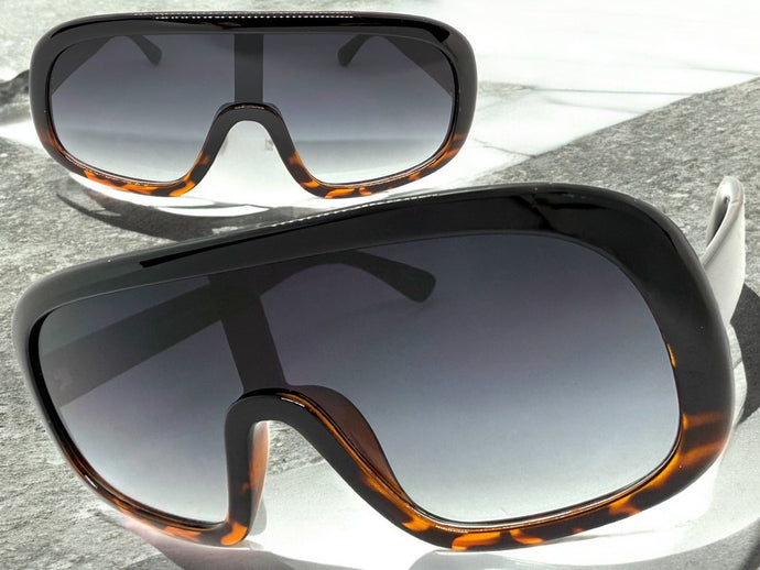 Oversized Exaggerated Modern Rerto Shield Style SUNGLASSES Large Black Frame 7290
