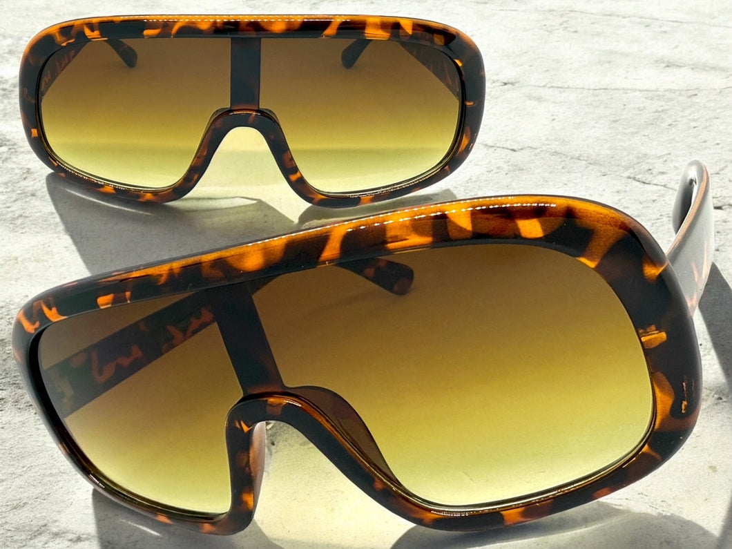 Oversized Exaggerated Modern Rerto Shield Style SUNGLASSES Large Tortoise Frame 7290