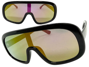 Oversized Exaggerated Modern Rerto Shield Style SUNGLASSES Large Black Frame 7290