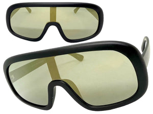 Oversized Exaggerated Modern Rerto Shield Style SUNGLASSES Large Black Frame 7290