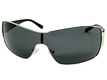 Classic Contemporary Modern Wrap Shield Style SUNGLASSES Sleek Silver Frame 3396