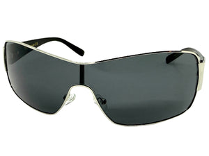 Classic Contemporary Modern Wrap Shield Style SUNGLASSES Sleek Silver Frame 3396