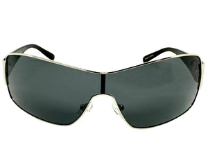 Classic Contemporary Modern Wrap Shield Style SUNGLASSES Sleek Silver Frame 3396