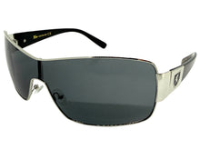 Classic Contemporary Modern Wrap Shield Style SUNGLASSES Sleek Silver Frame 3396