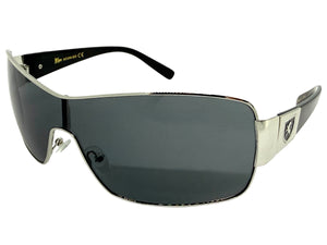 Classic Contemporary Modern Wrap Shield Style SUNGLASSES Sleek Silver Frame 3396
