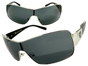 Classic Contemporary Modern Wrap Shield Style SUNGLASSES Sleek Silver Frame 3396