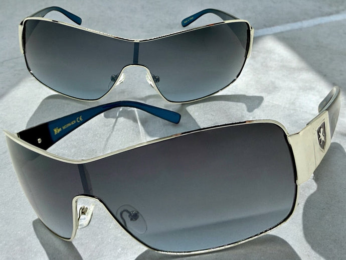 Classic Contemporary Modern Wrap Shield Style SUNGLASSES Sleek Silver Frame 3396