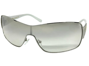 Classic Contemporary Modern Wrap Shield Style SUNGLASSES Sleek Silver Frame 3396