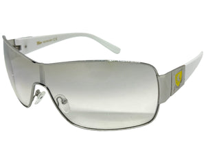 Classic Contemporary Modern Wrap Shield Style SUNGLASSES Sleek Silver Frame 3396