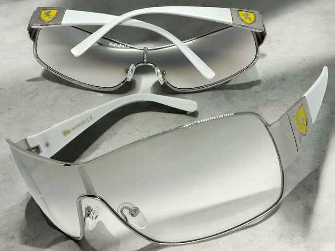 Classic Contemporary Modern Wrap Shield Style SUNGLASSES Sleek Silver Frame 3396