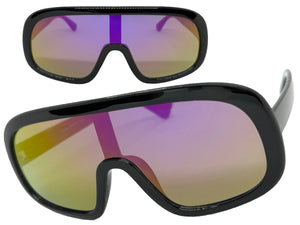 Oversized Exaggerated Modern Rerto Shield Style SUNGLASSES Large Black Frame 7290