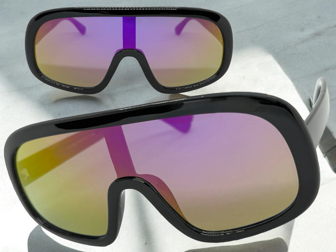 Oversized Exaggerated Modern Rerto Shield Style SUNGLASSES Large Black Frame 7290