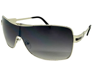 Classic Contemporary Modern Wrap Shield Style SUNGLASSES Sleek Silver Frame 3728