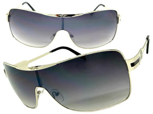 Classic Contemporary Modern Wrap Shield Style SUNGLASSES Sleek Silver Frame 3728