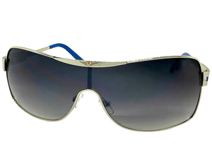 Classic Contemporary Modern Wrap Shield Style SUNGLASSES Sleek Silver Frame 3728