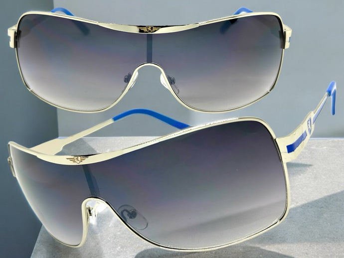 Classic Contemporary Modern Wrap Shield Style SUNGLASSES Sleek Silver Frame 3728