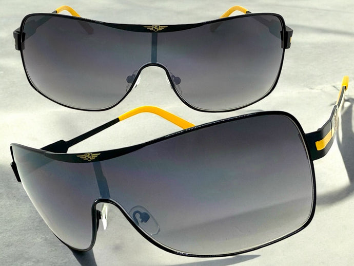 Classic Contemporary Modern Wrap Shield Style SUNGLASSES Sleek Black Frame 3728