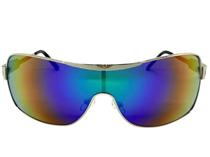 Classic Contemporary Modern Wrap Shield Style SUNGLASSES Sleek Silver Frame 3728