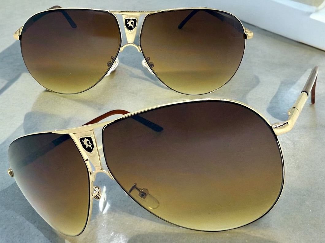 Classic Contemporary Modern Wrap Shield Style SUNGLASSES Sleek Gold Frame 1086